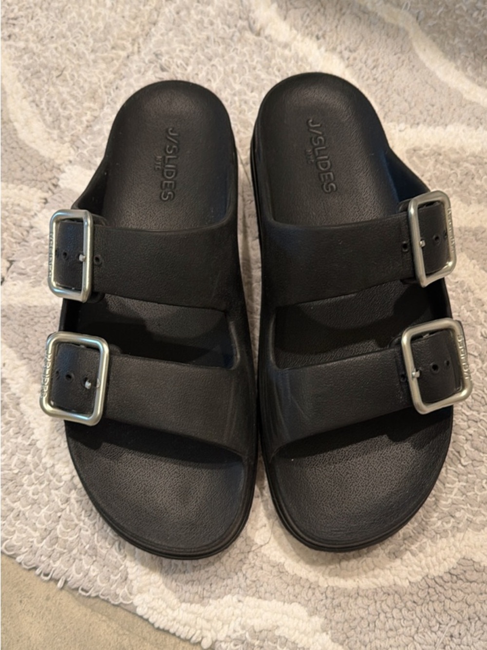 J Slides Black Dual-Buckle Slide Sandals